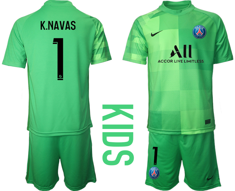 Youth 2021-2022 Club Paris St German green goalkeeper #1 Soccer Jersey